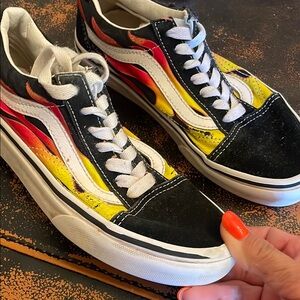 Vans Black and Yellow Flame Sneakers